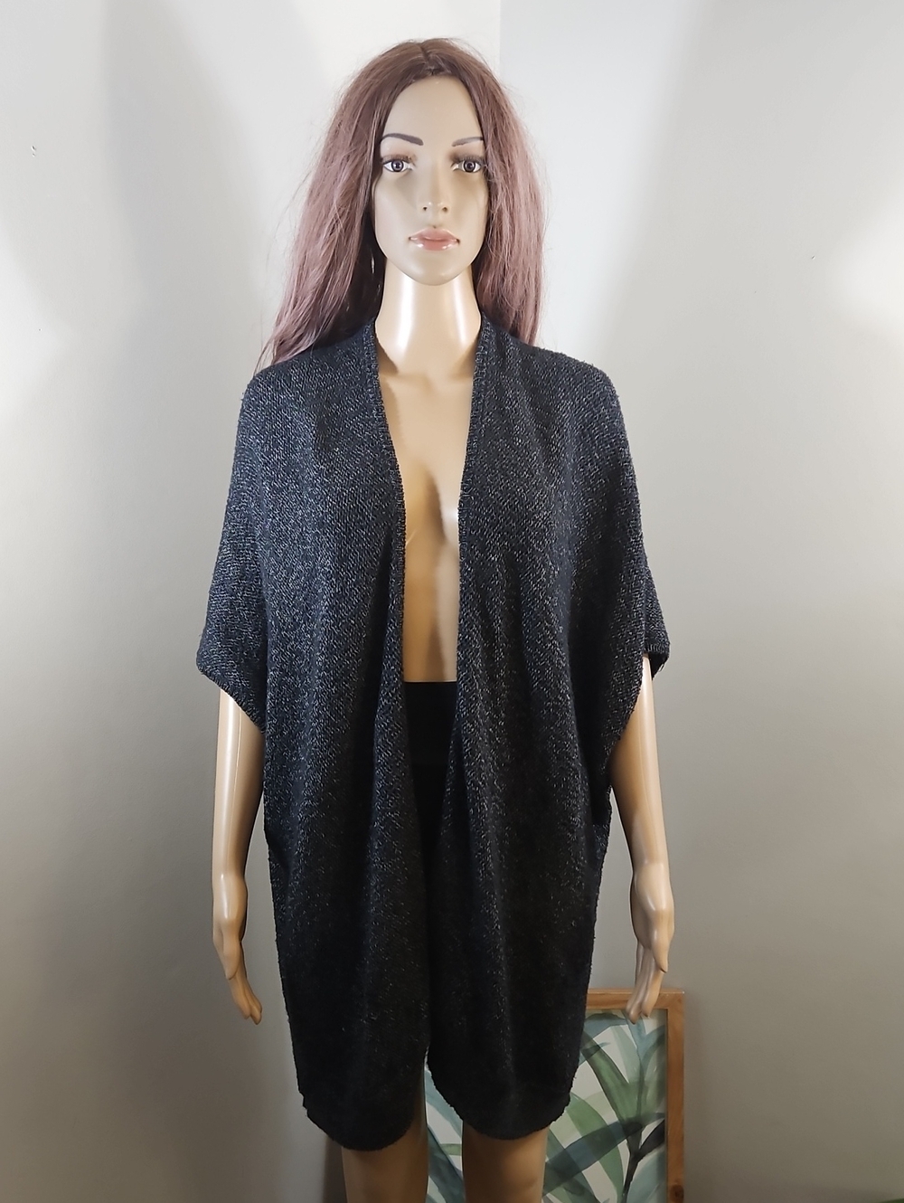 Aritzia COMMUNITY Black Open-Front Knit Women's Cape Cardigan Sweater